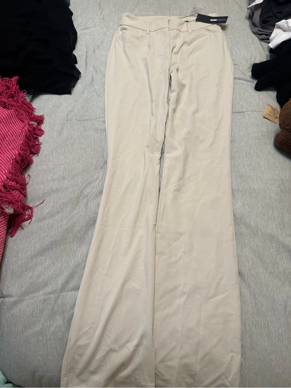 Women's Wide-Leg Cream Dress Pants - Picture 1 of 2